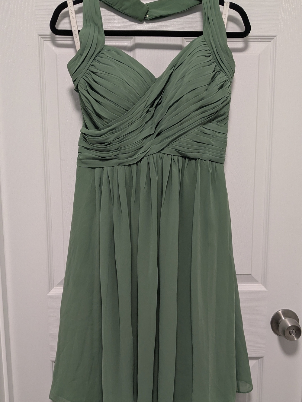 Sage Green Ruched Chiffon A-Line Dress